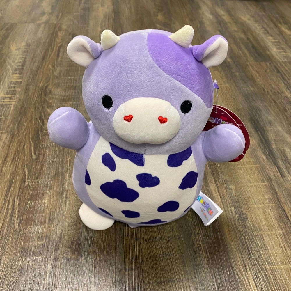 Squishmallows Hug Mees Bubba Cow Plush Purple White Stuffed Toy 9x5 NWT - Picture 6 of 14